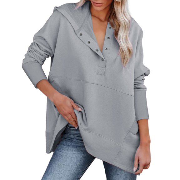 Gerichy Long Sleeve Tops for Women Womens Fashion Hoodies Sweatshirts Casual Long Sleeve Button Up Hooded Tops