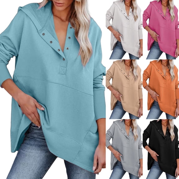 Gerichy Long Sleeve Tops for Women Womens Fashion Hoodies Sweatshirts Casual Long Sleeve Button Up Hooded Tops
