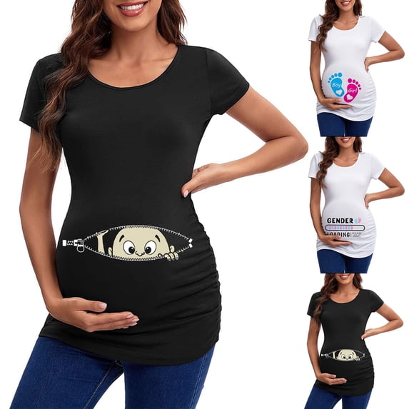 Gerichy Maternity Baby Girl Peeking Pink Bow New Baby Announcement Pregnancy T shirt