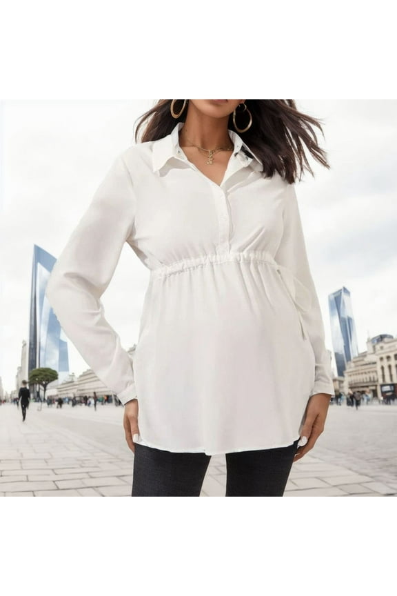 Maternity Shirts,Women'S Maternity Tops V-Neck Front Pleat Tunic Pregnancy Shirts Nursing Blouse Long Sleeve Bandage Solid Color Tops