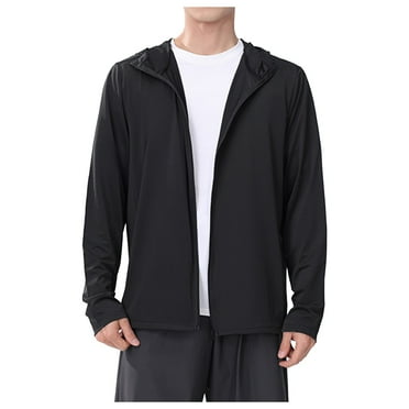 Gerichy Men's Sun Protection Jacket Hooded Lightweight Full Zip Long Sleeve Cooling Hiking Fishing Performance Shirts Black,XL