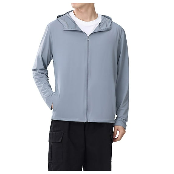 Gerichy Men's Sun Protection Jacket Hooded Lightweight Full Zip Long Sleeve Cooling Hiking Fishing Performance Shirts GY2,2XL