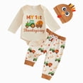 thumbnail image 1 of Gerichy My First Baby Boy Thanksgiving Outfit Newborn Truck Letter Print Romper Bodysuit Pants Hat Set 3pcs Clothes 0-12 Months, 1 of 6