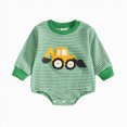 thumbnail image 1 of Gerichy Newborn Baby Boy Fall Outfit Tractor Embroidery Striped Bubble Romper Long Sleeve Waffle Knit Bodysuit 0-18 Months, 1 of 7