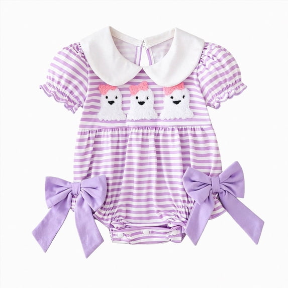 Gerichy Newborn Baby Girl Halloween Clothes Short Sleeve Bubble Romper Embroidery Smocked Outfits Infant Girl 0-18 Months