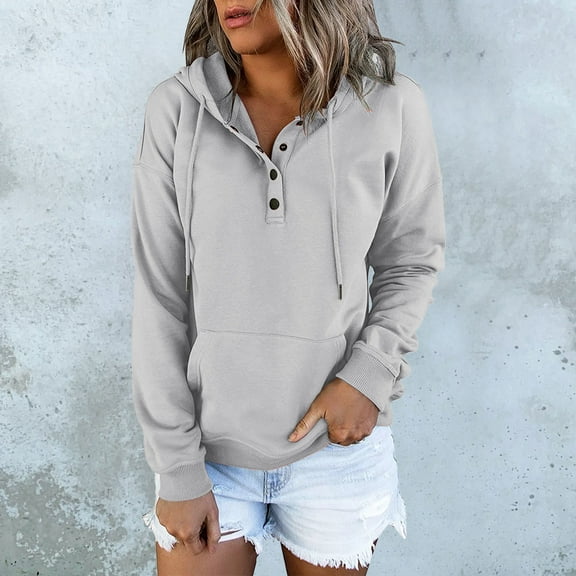 Gerichy Oversized Sweatshirts for Women Loose Fit Casual Long Sleeve Button Hooded Sweatshirt Hoodie Solid Color Fashion Sweatshirt for Womens Hoodies for Women Long Sleeve Shirts for Women