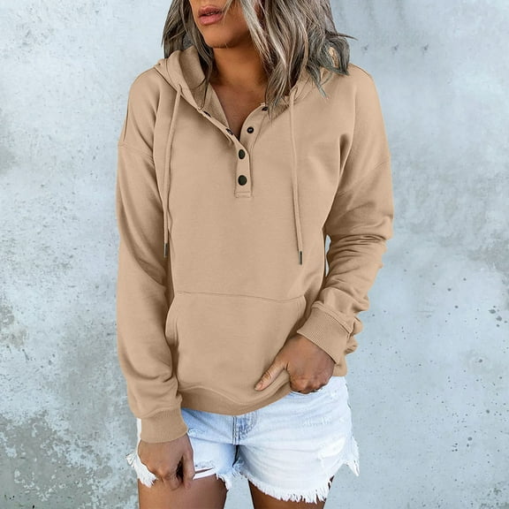 Gerichy Oversized Sweatshirts for Women Loose Fit Casual Long Sleeve Button Hooded Sweatshirt Hoodie Solid Color Fashion Sweatshirt for Womens Hoodies for Women Long Sleeve Shirts for Women