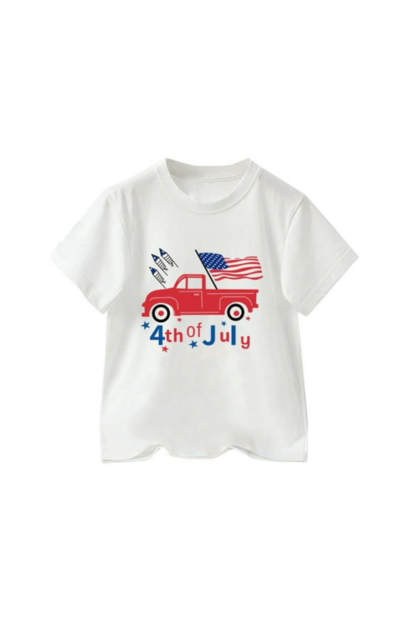 Shirts for Boys Boys Tshirt Toddler Boys 4th Of July Text Pickup Trucks Print T Shirts American Flag Shirt Kids Independence Day Patriotic Short Sleeve Tops