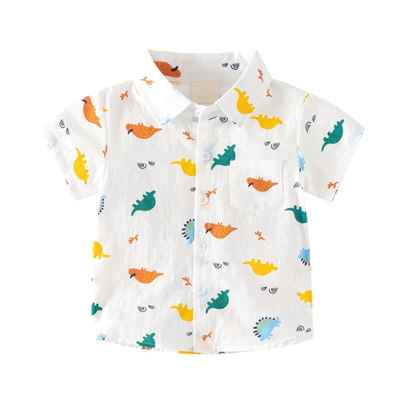 Gerichy Shirts for Boys Boys TshirtLittle & Big Boys Short Sleeve Button Down Shirt Cartoon Dinosaur Pattern With Pockets For 2 To 8 Years Old