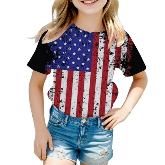 Gerichy Summer Short T-Shirts for Girls Boys 4th Of July Shirt Girls Tees Toddler Kids USA Flag Independence Day Patriotic Kids Short Sleeve T Shirt Tops