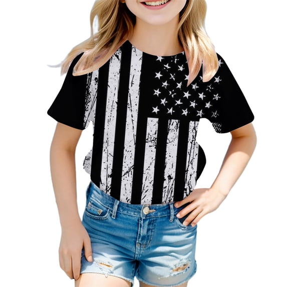 Gerichy Summer Short T-Shirts for Girls Boys 4th Of July Shirt Girls Tees Toddler Kids USA Flag Independence Day Patriotic Kids Short Sleeve T Shirt Tops