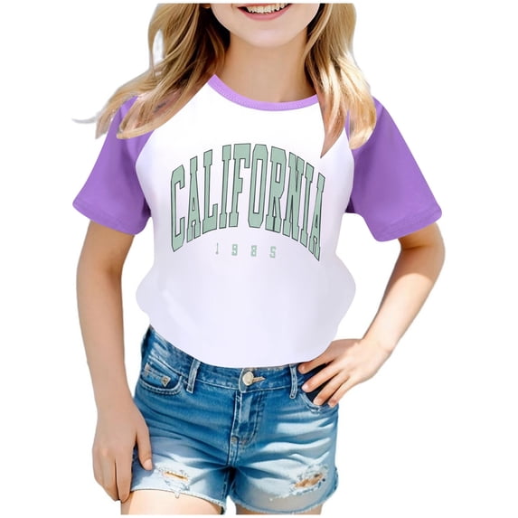 Gerichy Summer Short T-Shirts for Girls Casual Fit Basic Shirts For Teen Kids Girls Raglan Short Sleeve T Shirt Girls Tops Tees Shirts City Letter Print