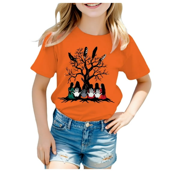 Gerichy Summer Short T-Shirts for Girls Short Sleeve Graphic Prints Tees Funny Crewneck Tops Summer Short T-Shirts for Girls Trendy Tops Kids Girls Short Sleeve Tee T Shirt Casual Fit Basic Shirt