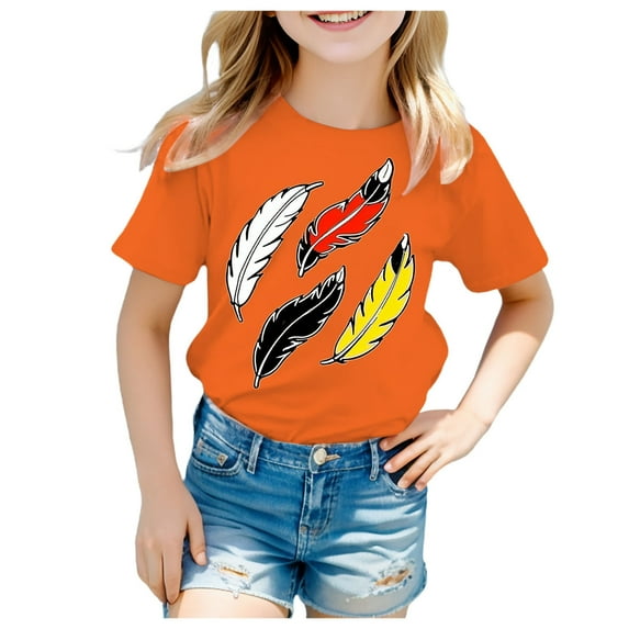 Gerichy Summer Short T-Shirts for Girls Short Sleeve Graphic Prints Tees Funny Crewneck Tops Summer Short T-Shirts for Girls Trendy Tops Kids Girls Short Sleeve Tee T Shirt Casual Fit Basic Shirt