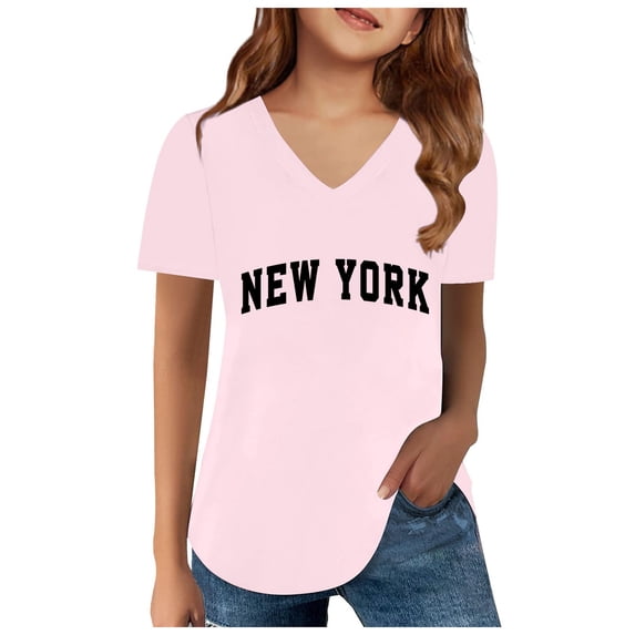Gerichy Summer Short T-Shirts for Girls Short Sleeve Tee Summer Crewneck T Shirt NEW YORK Letter Prints Girls Short Sleeve Trendy T Shirt Tops