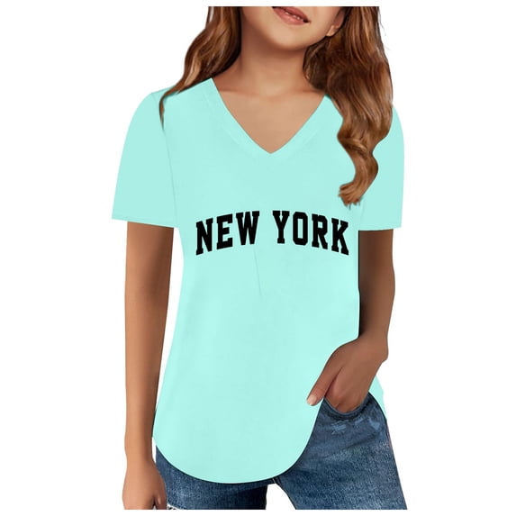 Gerichy Summer Short T-Shirts for Girls Short Sleeve Tee Summer Crewneck T Shirt NEW YORK Letter Prints Girls Short Sleeve Trendy T Shirt Tops