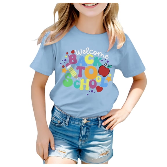 Gerichy Summer Short T-Shirts for Girls WELCOME BACK TO SCHOOL Letter Print Girls Short Sleeve Tee Summer Crewneck T Shirt Casual Fit Basic Shirts