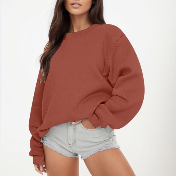 Gerichy Sweatshirt Women Casual Pink Crew Neck Shirts Trendy Long Sleeve Loose Fit Tops Pullover Solid Oversized Sweatshirts Hoodies for Women Long Sleeve Shirts for Women