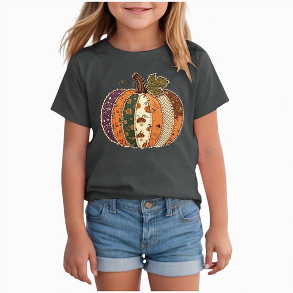 Gerichy T-Shirt for Girls Crewneck Short Sleeve Halloween Pumpkin Prints Fashion Festival Tees 12M-14T
