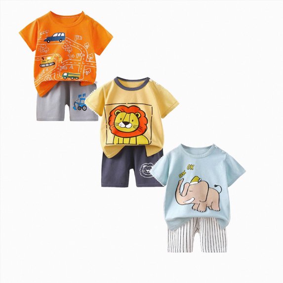 Gerichy Toddler Baby Boy Clothes 6-Pieces Short Sleeve Dinosaur T-shirt Shorts Set 3 6 12 18 24 Months 2T 3TKids Summer Casual Outfit