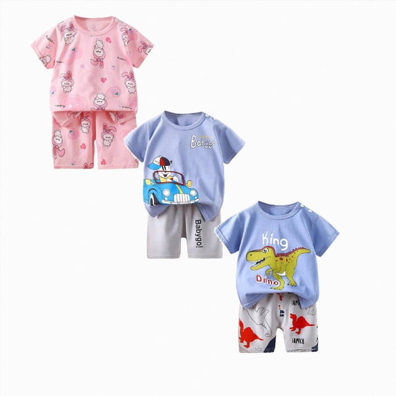 Gerichy Toddler Baby Boy Clothes Boys Summer Outfits 1t 2t 3t 4t 5t 6t Short Sleeve Dinosaur T-Shirt & Shorts Set 6Pcs