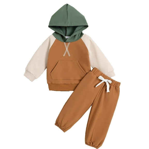 Gerichy Toddler Baby Boy Clothes Fall Winter Outfit, Baby Boys Fall Outfit Solid Color Long Sleeve Hooded Sweatshirt And Elastic Waist Pants Clothes