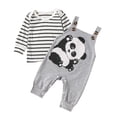 thumbnail image 1 of Gerichy Toddler Baby Boy Clothes Fall Winter Outfit, Baby Girls Boys Long Sleeve Striped T Shirt Tops Overalls Suspender Pants Panda Romper 2PCS Outfits Clothes Set, 1 of 8