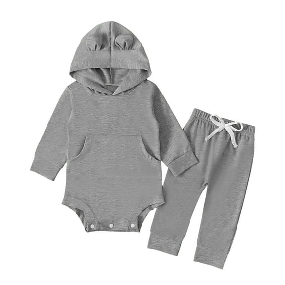 Gerichy Toddler Baby Boy Clothes Fall Winter Outfit, Baby Long Sleeve Solid Hoodie Romper Bodysuit Tops Pants Set