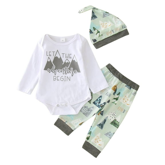 Gerichy Toddler Baby Boy Clothes Fall Winter Outfit, Boys Girls Long Sleeve Cartoon Letter Printed Romper Bodysuit Pants Hat Outfits