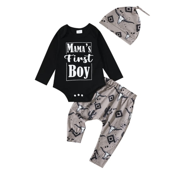 Gerichy Toddler Baby Boy Clothes Fall Winter Outfit, Boys Long Sleeve Letter Romper Bodysuit Cartoon Prints Pants Hat Outfits