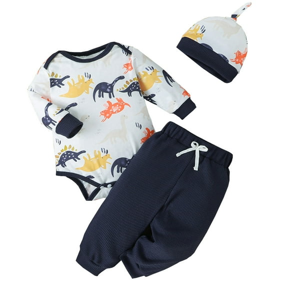Gerichy Toddler Baby Boy Clothes Fall Winter Outfit, Baby Boy Clothes Outfits Letter Prined Romper Pants Set Baby Boy Clothing 0 3 6 9 12 18 Months Baby Boys Clothes Dinosaur Print Outfits