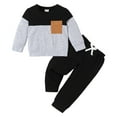 thumbnail image 1 of Gerichy Toddler Baby Boy Clothes Fall Winter Outfit Patchwork Long Sleeve Sweatshirt Tops Stretch Pants Playwear Set Christmas Long Sleeve Color Block Pullover Tops Trumpet Pants Outfits 2PCS Set, 1 of 6