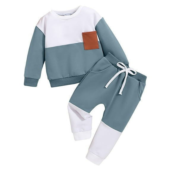 Gerichy Toddler Baby Boy Clothes Fall Winter Outfit, Toddler Baby Boys Fall Outfits 0 6 12 18 24 Months 2T 3T Contrast Color Long Sleeve Sweatshirt and Elastic Pants Clothes Set