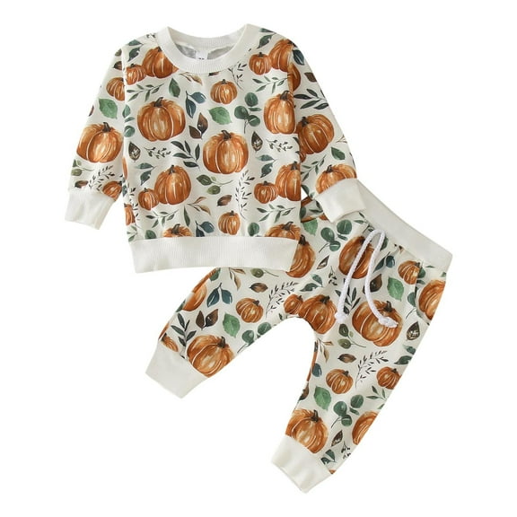 Gerichy Toddler Baby Boy Clothes Fall Winter Outfit, Toddler Boys Girls Long Sleeve Halloween Pullover Tops T Shirt Cartoon Pumpkin Prints Pants Outfits
