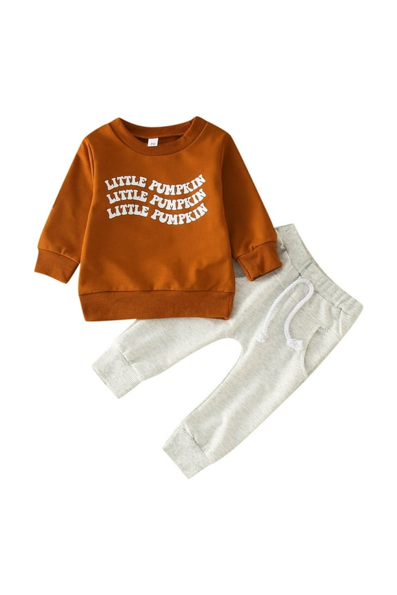 Toddler Baby Boy Clothes Fall Winter Outfit, Toddler Boys Girls Long Sleeve Pumpkin Letter Prints T Shirt Pullover Tops Pants Outfits