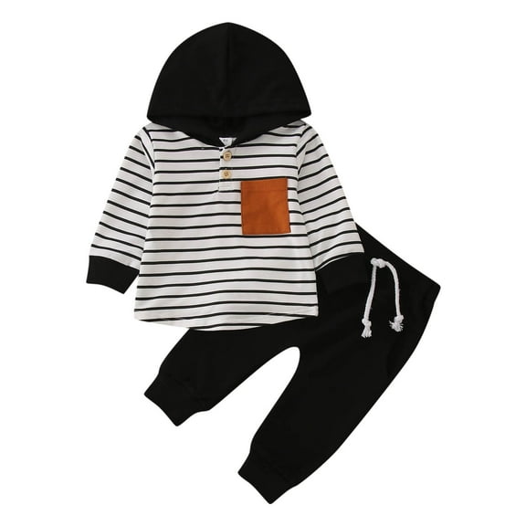 Gerichy Toddler Baby Boy Clothes Fall Winter Outfit, Toddler Boys Girls Long Sleeve Striped Prints T Shirt Hooded Pullover Tops Pants Outfits