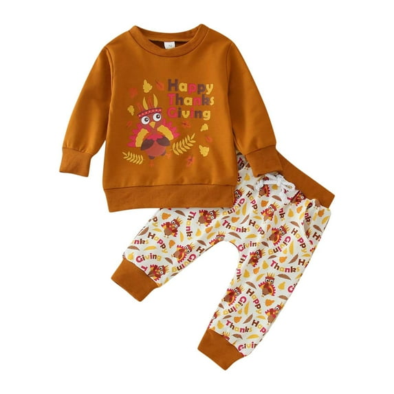 Gerichy Toddler Baby Boy Clothes Fall Winter Outfit, Toddler Boys Girls Thanksgiving Day Long Sleeve Cartoon Prints T Shirt Pullover Tops Pants Outfits
