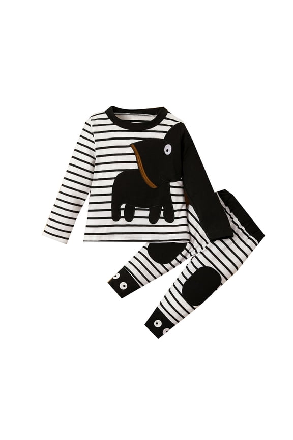 Toddler Baby Boy Clothes Fall Winter Outfit, Toddler Boys Girls Winter Long Sleeve Elephant Print Blouse Tops Striped Pants 2PCS Outfits Clothes Set