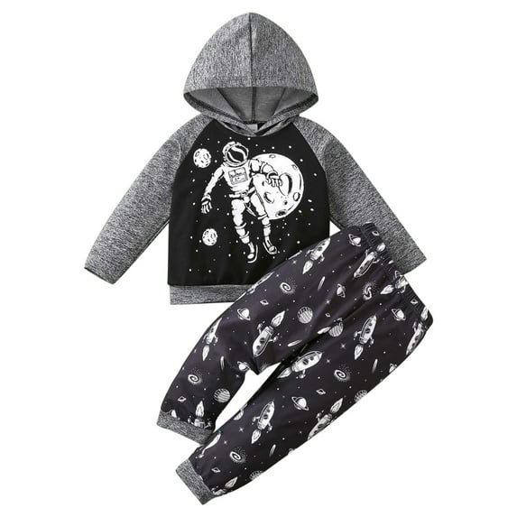 Gerichy Toddler Baby Boy Clothes Fall Winter Outfit, Toddler Boys Long Sleeve Cartoon Space Astronaut Prints Hooded Tops Pants Two Piece Casual Sports Outfits Set For Kids Clothes