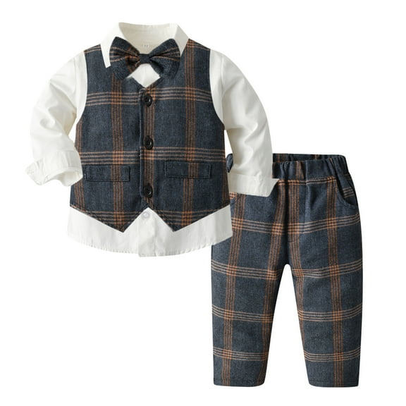 Gerichy Toddler Baby Boy Clothes Fall Winter Outfit, Toddler Boys Long Sleeve T Shirt Tops Plaid Vest Coat Pants Child Kids Gentleman Outfits