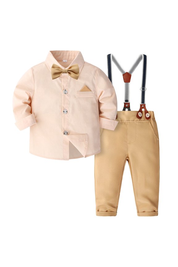 Toddler Baby Boy Clothes Fall Winter Outfit, Toddler Dress Suit 3T Baby Boys Clothes Sets Bowtie Shirts Suspenders Pants 4pcs Gentleman Outfits Fall Suits