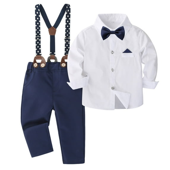 Gerichy Toddler Baby Boy Clothes Fall Winter Outfit, Toddler Dress Suit 3T Baby Boys Clothes Sets Bowtie Shirts Suspenders Pants 4pcs Gentleman Outfits Fall Suits