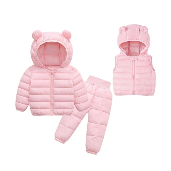 Gerichy Toddler Baby Boy Clothes Fall Winter Outfit, Toddler Girls Boys Winter Long Sleeve Bear Ear Solid Color Warm Tops Pants Vest 3PCS Outfits Clothes Set
