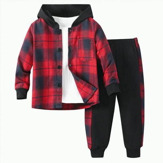 Gerichy Toddler Baby Boy Clothes Fall Winter Toddler Boy Clothes Plaid Long Sleeve Hoodie Sweatshirt + Pants 2pcs Fall Winter Boys Outfit Set
