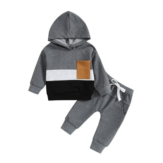 Toddler Boys Outfit Sets Baby Boy Fall/Winter Hooded Long Sleeve Drawstring Pants 3T 4T 5T Everyday Set 2PCS