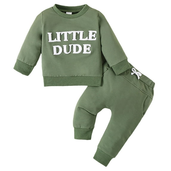 Gerichy Toddler Baby Boy Clothes Outfits Toddler Kids Boys 2PCS Pants Clothes Sets Long Sleeve LITTLE DUDE Letter Print Sweatshirt Tops and Drawstring Pants Outfits Boys Winter Home Wear Clothing