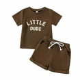 thumbnail image 1 of Gerichy Toddler Baby Boy Clothes Outfits Toddler Kids Boys 2PCS Pants Clothes Sets Short Sleeve LITTLE DUDE Letter Print Tops and Drawstring Pants Outfits Boys Summer Twopiece Set, 1 of 5