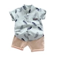 thumbnail image 1 of Gerichy Toddler Baby Boy Clothes Shorts Set Dinosaur Print Shirt Short Sleeve Button Down Top Solid Shorts Summer Outfit Feather Feather T Shirt Tops Shorts Pants Outfits Set Boys' Suit, 1 of 5