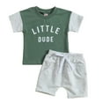 thumbnail image 1 of Gerichy Toddler Baby Boy Summer Clothes Letter Print Shorts Set 0 6 12 18 24 Months Outfits 2-3 Years Clothes Set Crewneck Letter Print Boys Top Shorts 2 Piece Set, 1 of 7