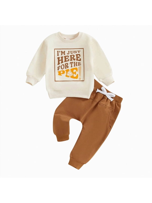 Toddler Baby Boy Thanksgiving Outfit Turkey Letter Print Long Sleeve Sweatshirt Top and Jogger Pants Set 3M-3T